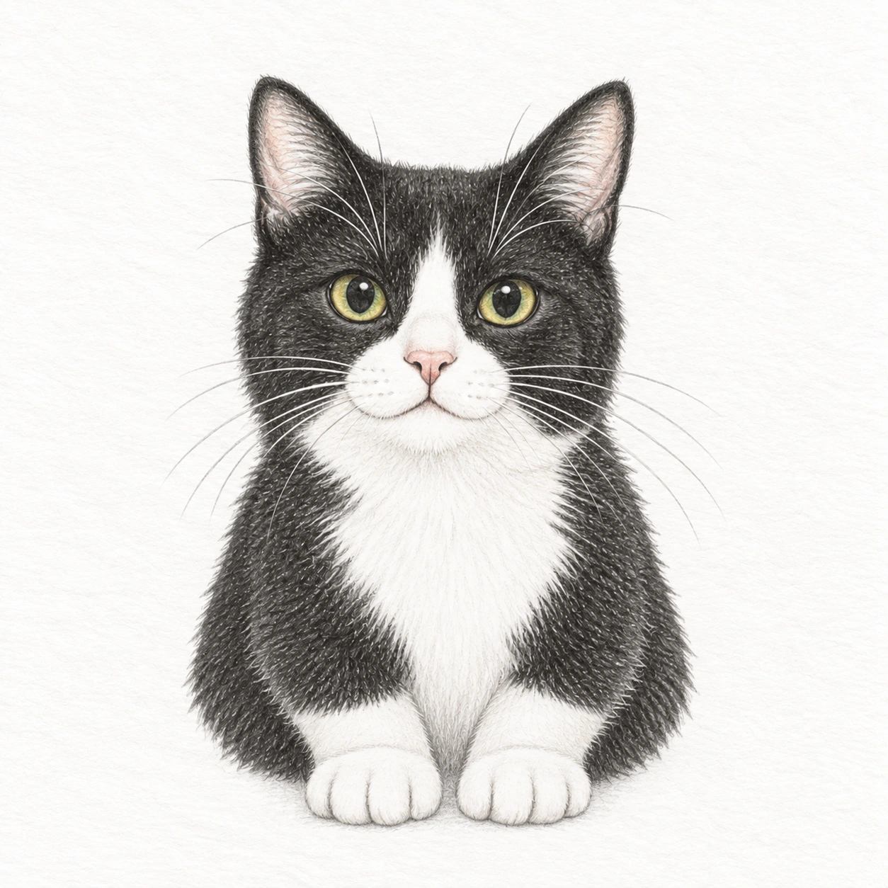 A tuxedo cat looking warmly towards you